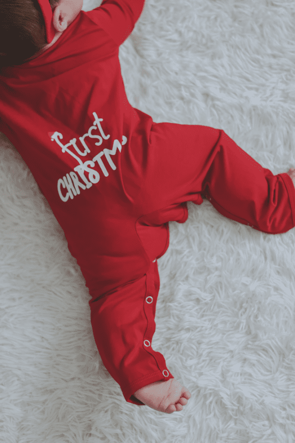 jumpsuit first christmas màu đỏ cho bé